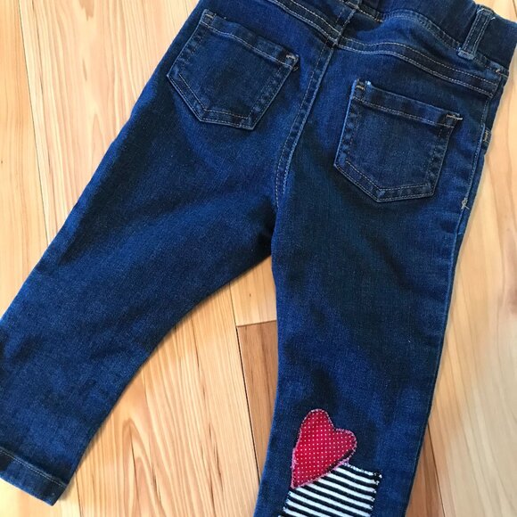 Upcycled Patchwork Jeans, Toddler Size 24 Months: Handmade Heart & Love Patches - Picture 12 of 15